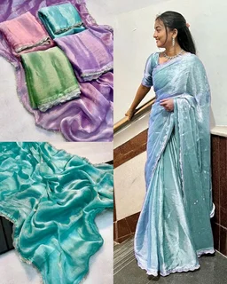 Trendy Saree with Hand Work Saree with Blouse Piece - Purple, Free Size