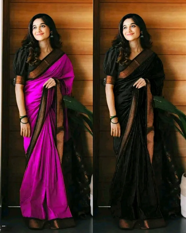 Beautiful Trendy Banarasi Saree - Black, Free Size