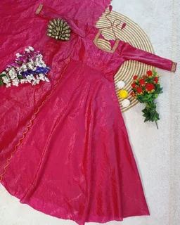 Beautiful Designer Hand Zardoshi Work Gown With Cut Work Duppata - M, Pink