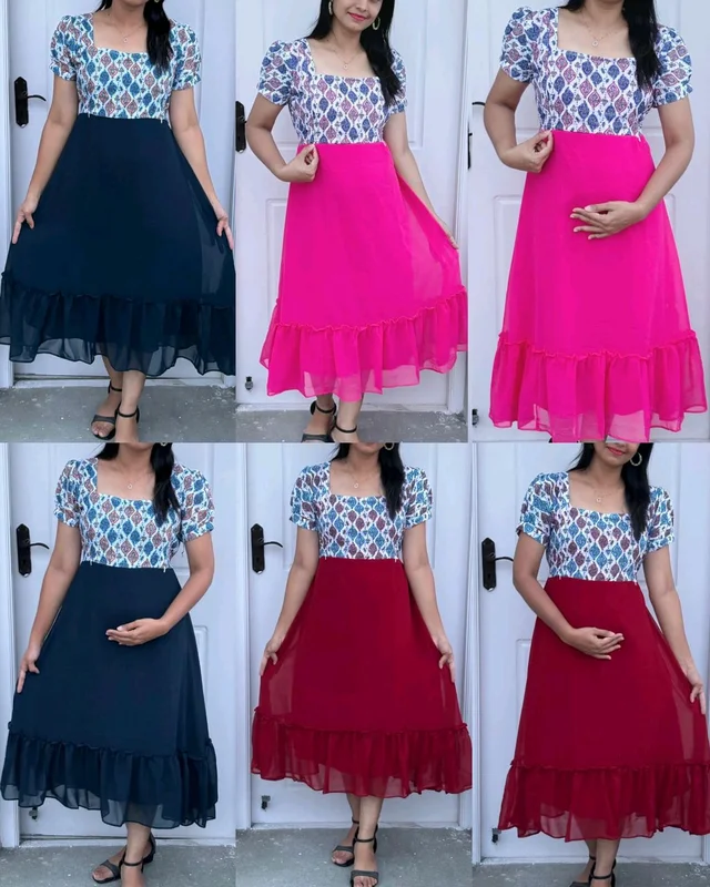 Feeding Dress Georgette Chickenkari - Midnight Blue, 2XL