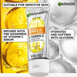 Garnier Vitamin C + Serum Face Wash | Visibly Brighter Skin in Just 1 Wash | Gentle cleanser for Skin Brightening & Tan Removal | For dry, oily, sensitive skin | Facewash for Women & Men | 50gm