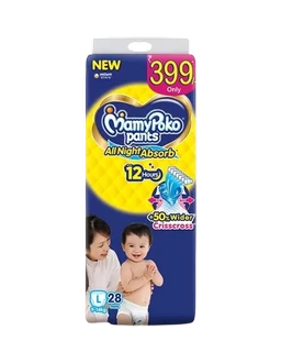 MamyPoko Pants All Night Absorb Baby Pants,Large Size (L),9-14 kg, 28Pcs