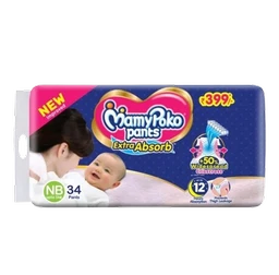 MamyPoko Pants Extra Absorb Baby Pants For New Born Baby (NB),0-5 kg 34Pcs