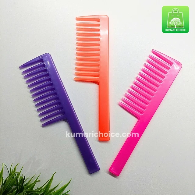 High Quality Wide Teeth Flat Comb With Handle For Easy Detangling (1pc) KC1125
