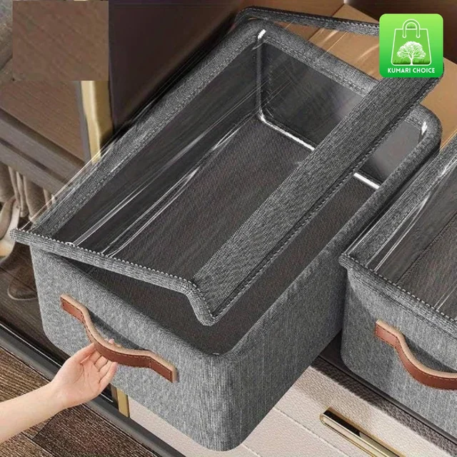High Quality Foldable Cloth Organiser Storage Box With Lid And Strong Steel Frame (WITH LID) (1pc) KC1004