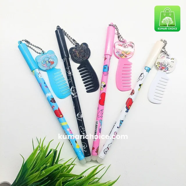 Cute And Trending Fancy Cartoon Pen With Hanging Kids Comb (1pc) KC195