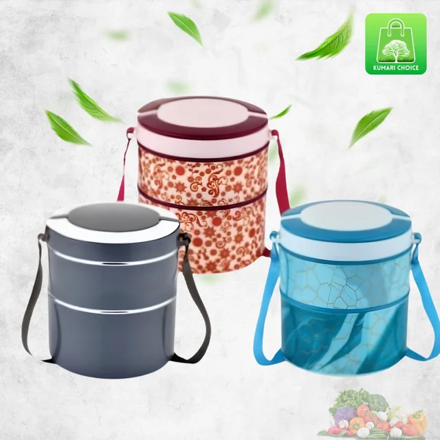 Cute Colourful Printed Double Divisional Tiffin Box (1pc) KC1509