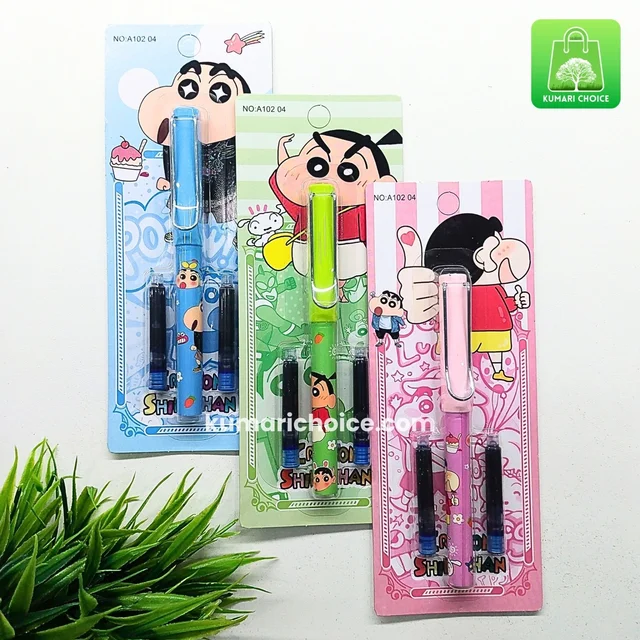 High Quality Super Cute Students Favourite Shinchan Fountain Pen With 2 Long Life Catridges (1pc) KC683
