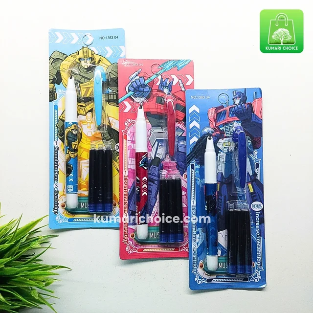 High Quality Super Cute Students Favourite Robot Fountain Pen With 3 Long Life Catridges (1pc) KC714
