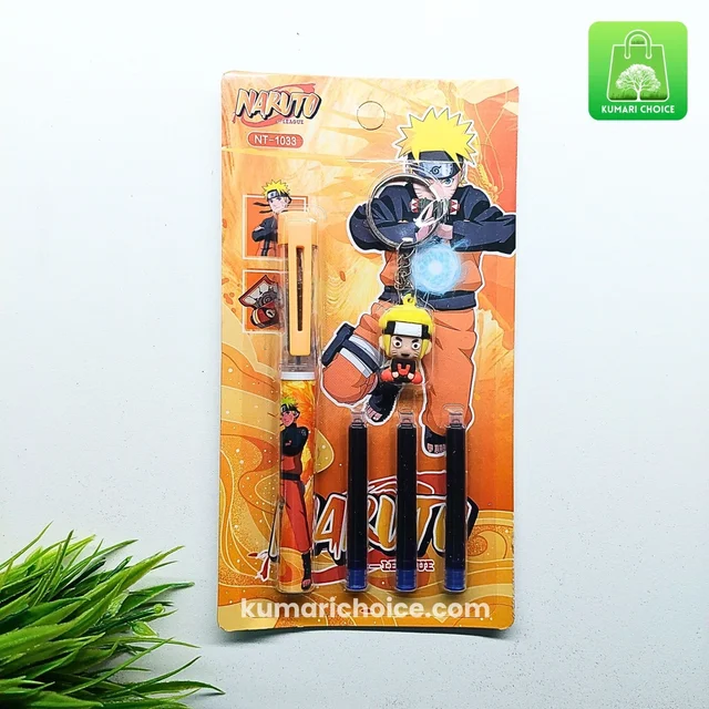 High Quality Super Cute Students Favourite Naruto Fountain Pen With 3 Long Life Catridges And Keychain (1pc) KC715