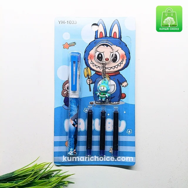 High Quality Super Cute Students Favourite Labubo Naruto Fountain Pen With 3 Long Life Catridges And Keychain (1pc) KC716