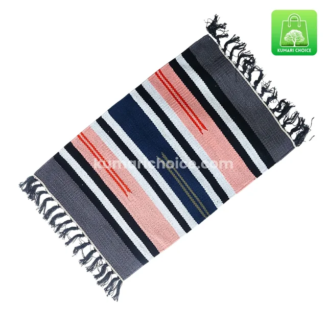 Cotton Linear Pattern Rectangular Mix Colour Floor Mats (64×40cms Approx) (Random Colour 1pc) KC1588