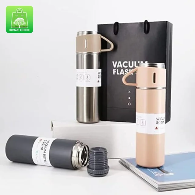 Premium Vaccum Flask Gift Set With 3 Heat Resistant Cups KC1043