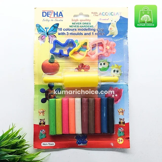Premium 10 In 1 Big Modelling Card Clay Set With Creative 3 Moulds And Creative Roller (1pc) KC789