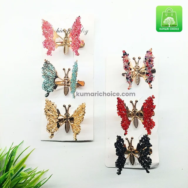 High Quality Girls Favourite Luxury Desiged Realistic Wavy Feather Butterfly Hair Clip ( Random Colour 1pc) KC1474