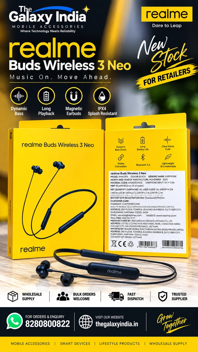 realme Buds Wireless 3 Neo with 13.4mm Driver, 32 hrs Playback, Dual Device Connection Bluetooth Headset 