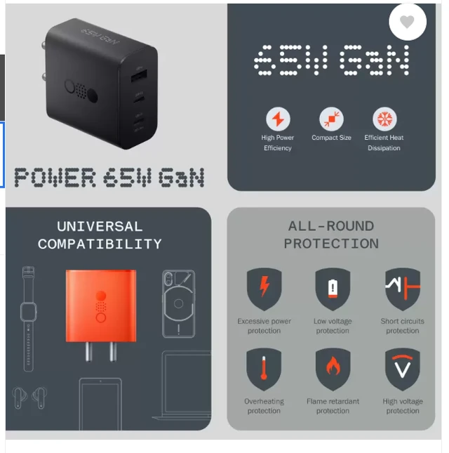 CMF by Nothing 65 W GaN 3 A 3 Port Mobile Charger 