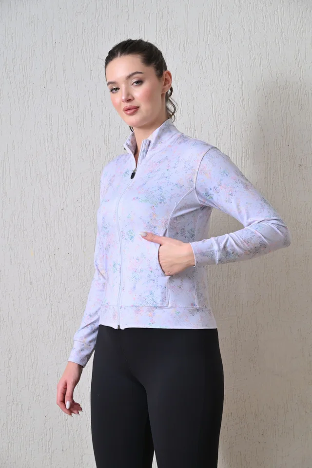 Body Smith Women Solid Full Sleeves Print Abstract White Zipper Jacket - XXL, White