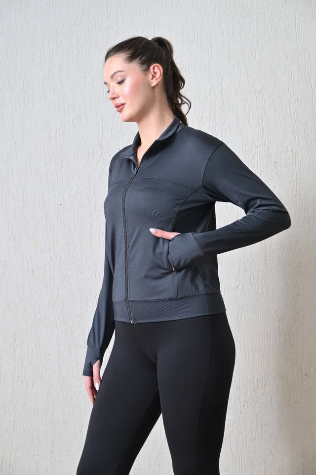 Body Smith Women Solid Full Sleeves Basic Grey Zipper Jacket - L, Gray