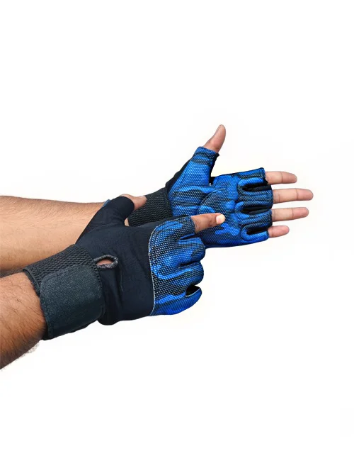 Body Smith Unisex Camo Blue Gym Gloves for with Wrist Support - One Size, Persian Blue