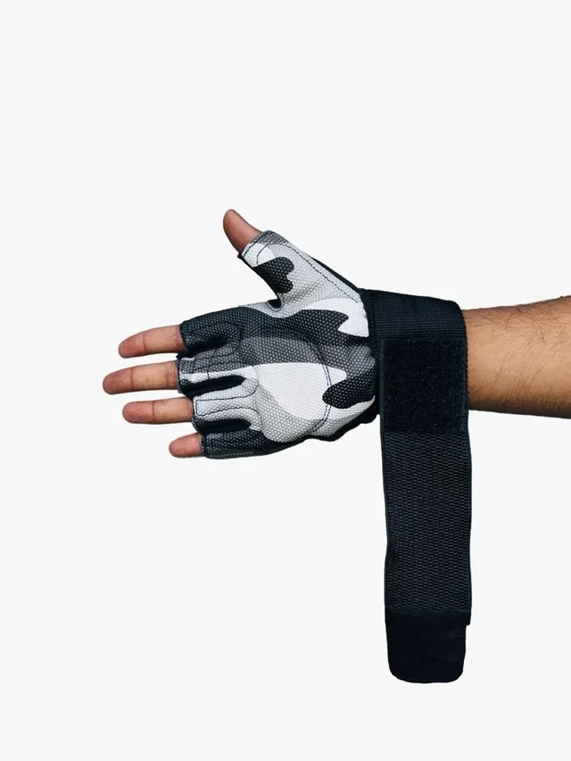Body Smith Unisex Camo Grey Gym Gloves for with Wrist Support - One Size, Gray