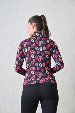 Body Smith Women Solid Full Sleeves Abstract Kiss Print Black Zipper Jacket - M, Black