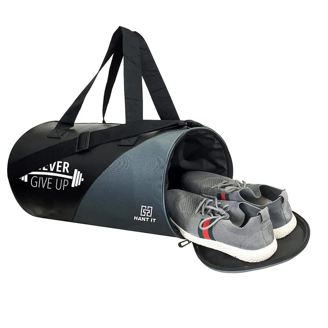 Body Smith Premium Black Grey Gym Duffle Bag with Shoe Compartment - One Size, Black