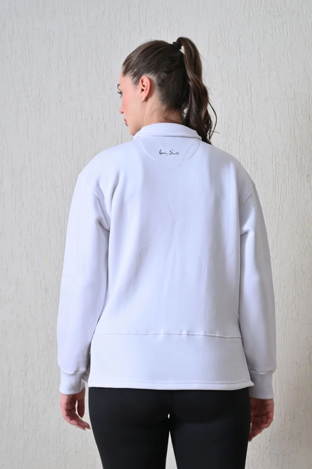 Body Smith Women Solid Full Sleeves Solid White Fleece Zipper Jacket - M, White