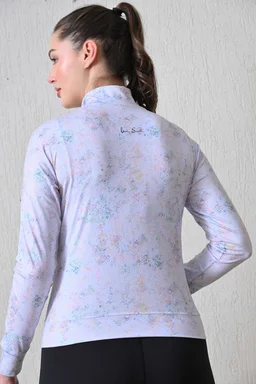 Body Smith Women Solid Full Sleeves Print Abstract White Zipper Jacket - M, White
