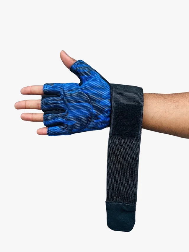 Body Smith Unisex Camo Blue Gym Gloves for with Wrist Support - One Size, Persian Blue