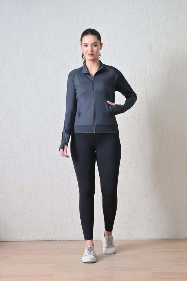 Body Smith Women Solid Full Sleeves Basic Grey Zipper Jacket - M, Gray