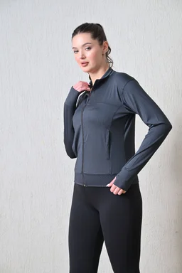 Body Smith Women Solid Full Sleeves Basic Grey Zipper Jacket - M, Gray