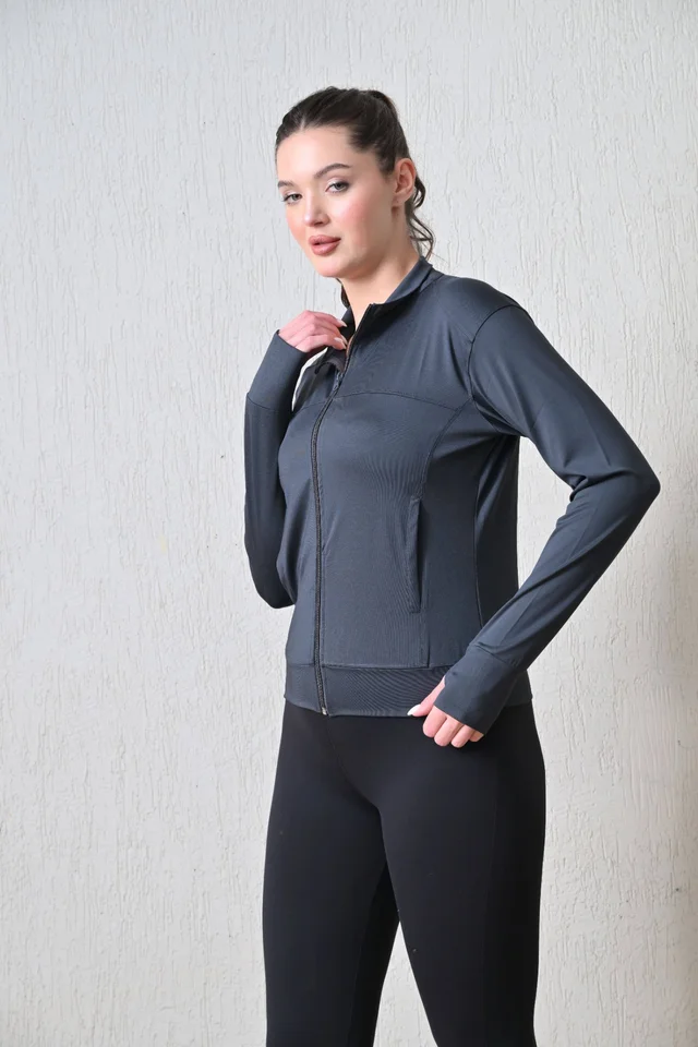 Body Smith Women Solid Full Sleeves Basic Grey Zipper Jacket - M, Gray