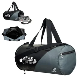Body Smith Premium Black Grey Gym Duffle Bag with Shoe Compartment - One Size, Black