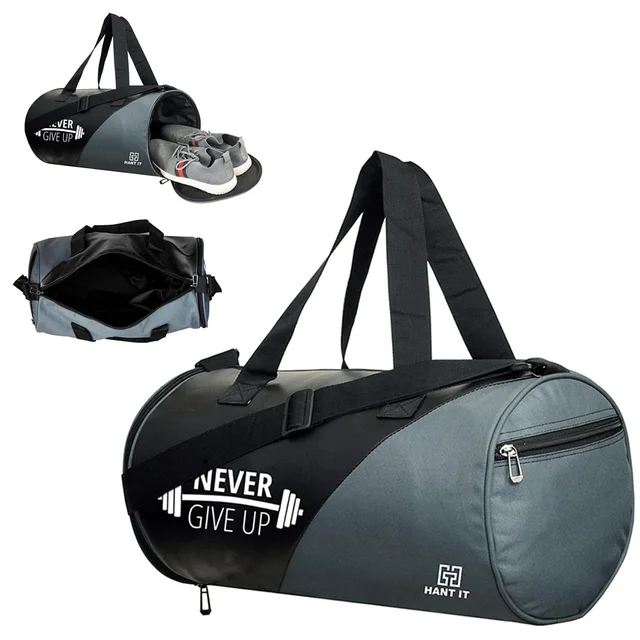 Body Smith Premium Black Grey Gym Duffle Bag with Shoe Compartment - One Size, Black