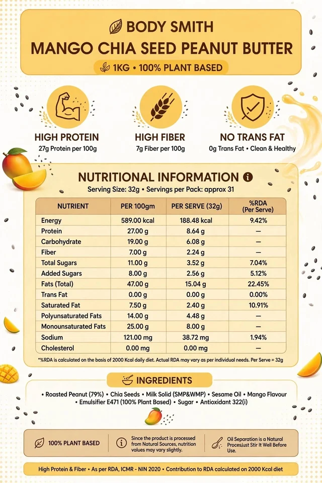 Body Smith Premium Mango Chia Seeds Peanut Butter - Mango Chia Seeds Smooth