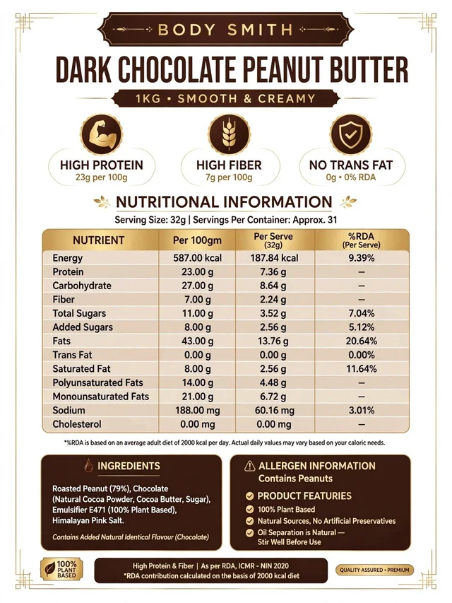 Body Smith Premium Dark Chocolate Crunchy Peanut Butter - Dark Chocolate Crunchy
