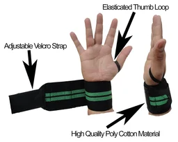 Body Smith premium Green Weight Lifting Wrist Support Straps With Thumb Loop - One Size, Hippie Green