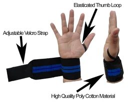 Body Smith premium Green Weight Lifting Wrist Support Straps With Thumb Loop - One Size, Blue