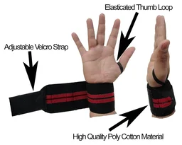 Body Smith premium Red Weight Lifting Wrist Support Straps With Thumb Loop - One Size, Milano Red