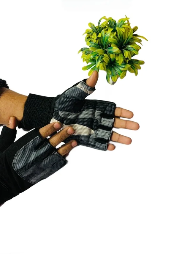 Body Smith Unisex Camo Grey Gym Gloves for with Wrist Support - One Size, Gray