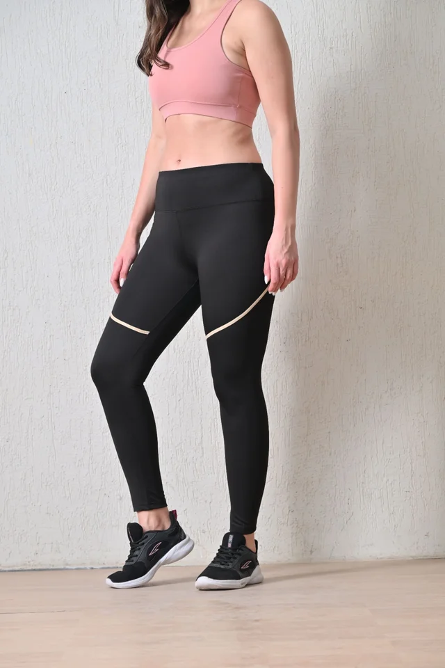 Body Smith Women's Black Active Sports Tight With Gold Strip