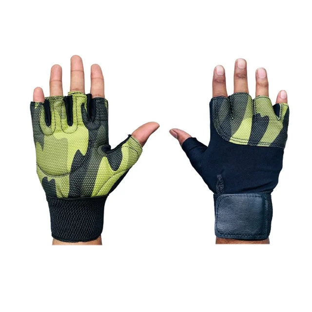 Body Smith Unisex Camo Green Gym Gloves for with Wrist Support - One Size, Chalet Green