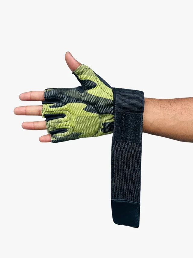 Body Smith Unisex Camo Green Gym Gloves for with Wrist Support - One Size, Chalet Green