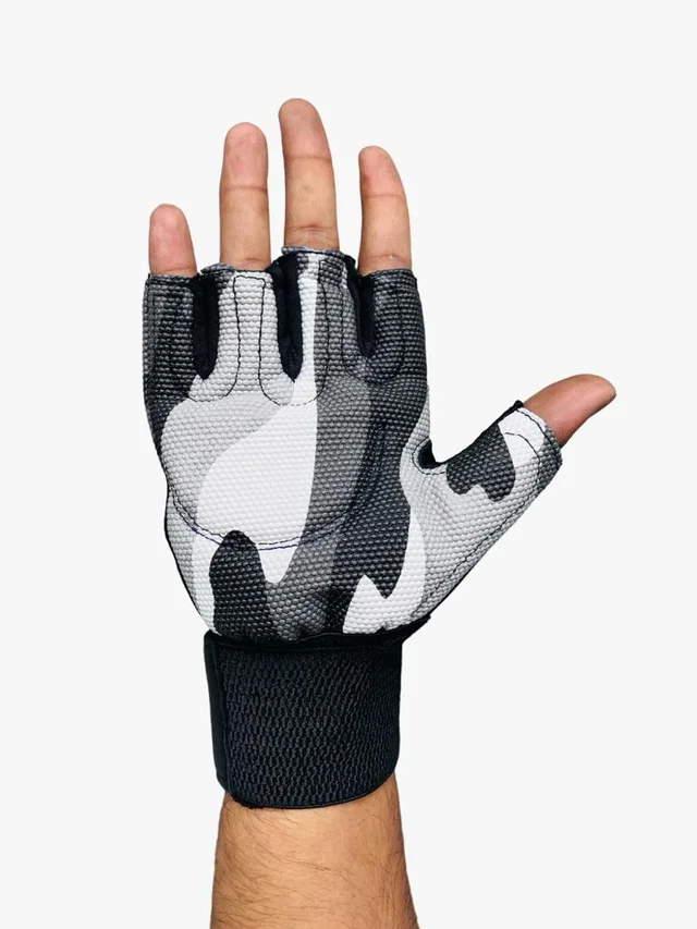 Body Smith Unisex Camo Grey Gym Gloves for with Wrist Support - One Size, Gray