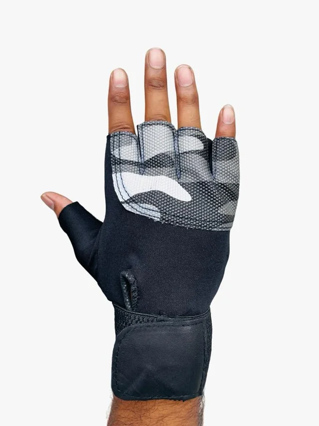 Body Smith Unisex Camo Grey Gym Gloves for with Wrist Support - One Size, Gray