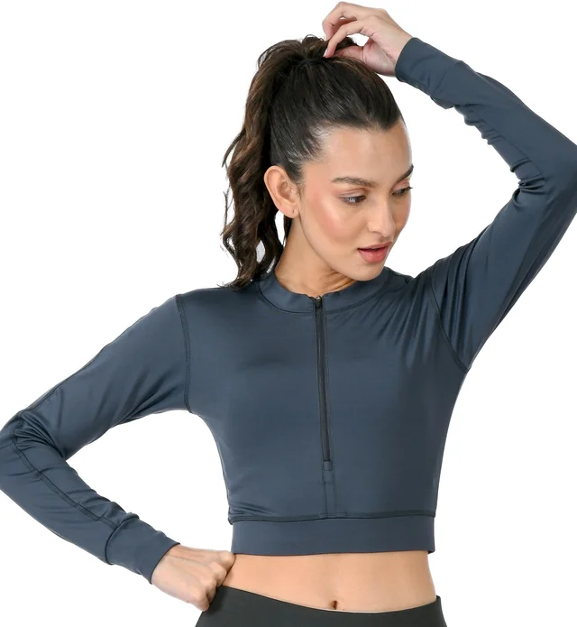 Body Smith Women Active Solid Teal Crop Top - L