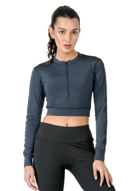 Body Smith Women Active Solid Teal Crop Top - L