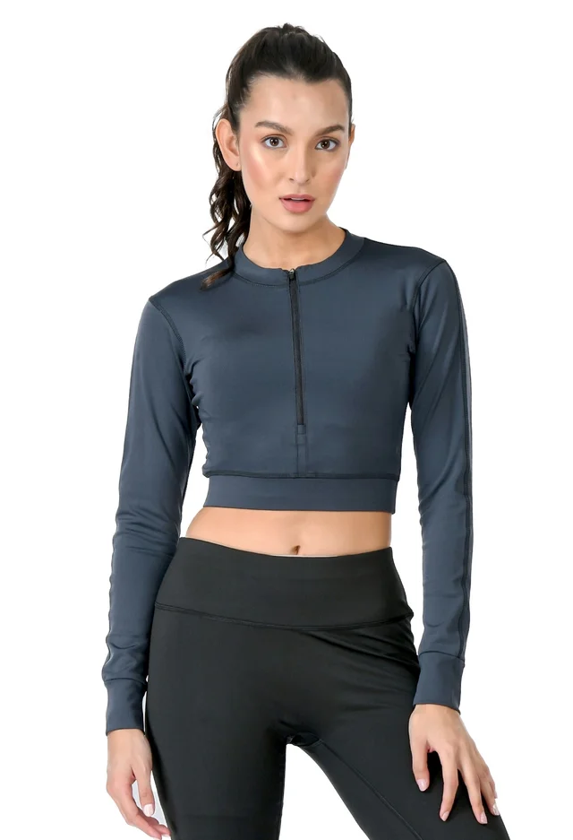 Body Smith Women Active Solid Teal Crop Top - L