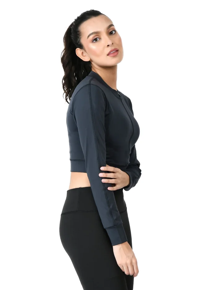 Body Smith Women Active Solid Teal Crop Top - L
